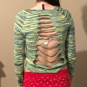 BCBG long sleeve cutout back shirt NWOT